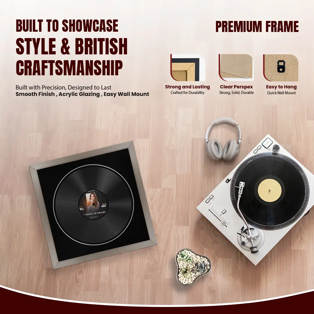 16x16" Modern Aluminium Vinyl Record Frame With Black Mount For 12" LP Discs | Contemporary Wall Display thumbnail 2