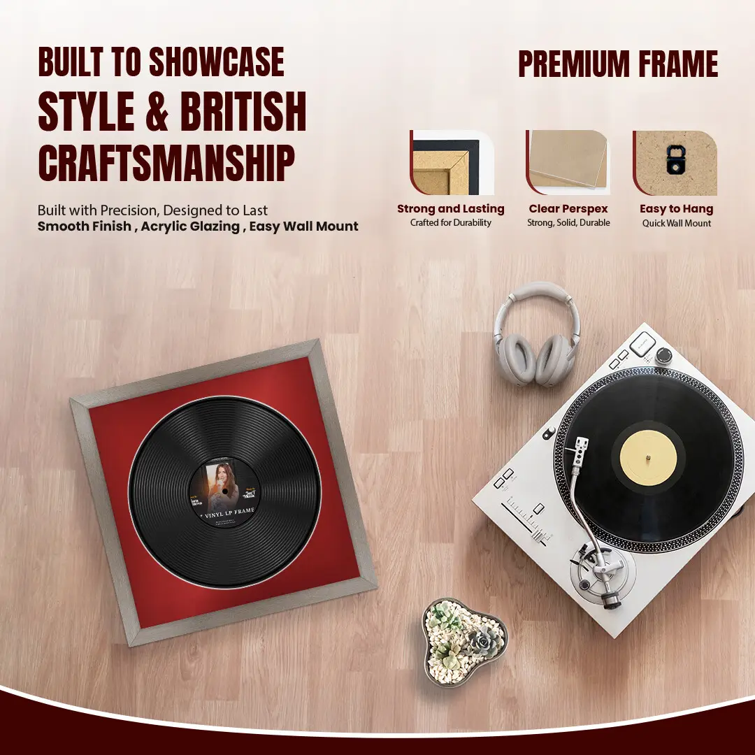 16x16" Modern Aluminium Vinyl Record Frame With Crimson Mount For 12" LP Discs | Elegant Frame For Music Lovers thumbnail 2