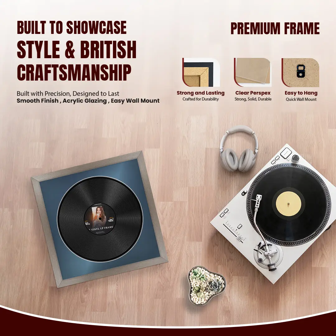 16x16" Modern Aluminium Vinyl Record Frame With Pompador Mount For 12" LP Discs | Premium Wall Frame For Music Enthusiasts thumbnail 2