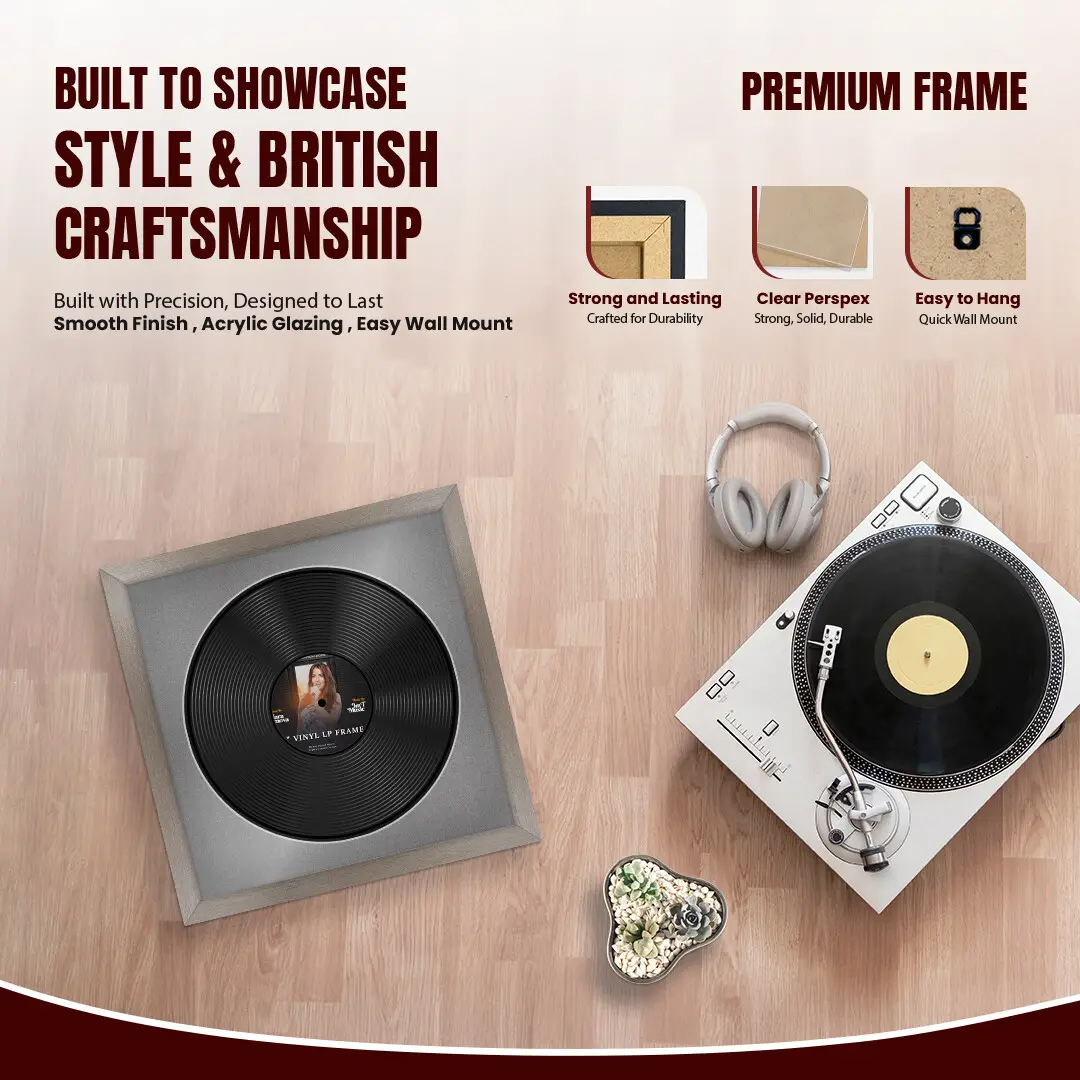 16x16" Modern Aluminium Vinyl Record Frame With Silver Mount For 12" LP Discs | Premium Wall Frame For Music Enthusiasts thumbnail 2