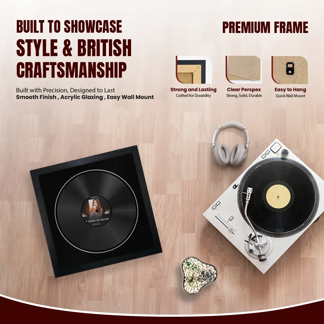 16x16" Modern Black Vinyl Record Frame With Black Mount For 12" LP Discs | Premium Wall Frame For Music Enthusiasts thumbnail 2
