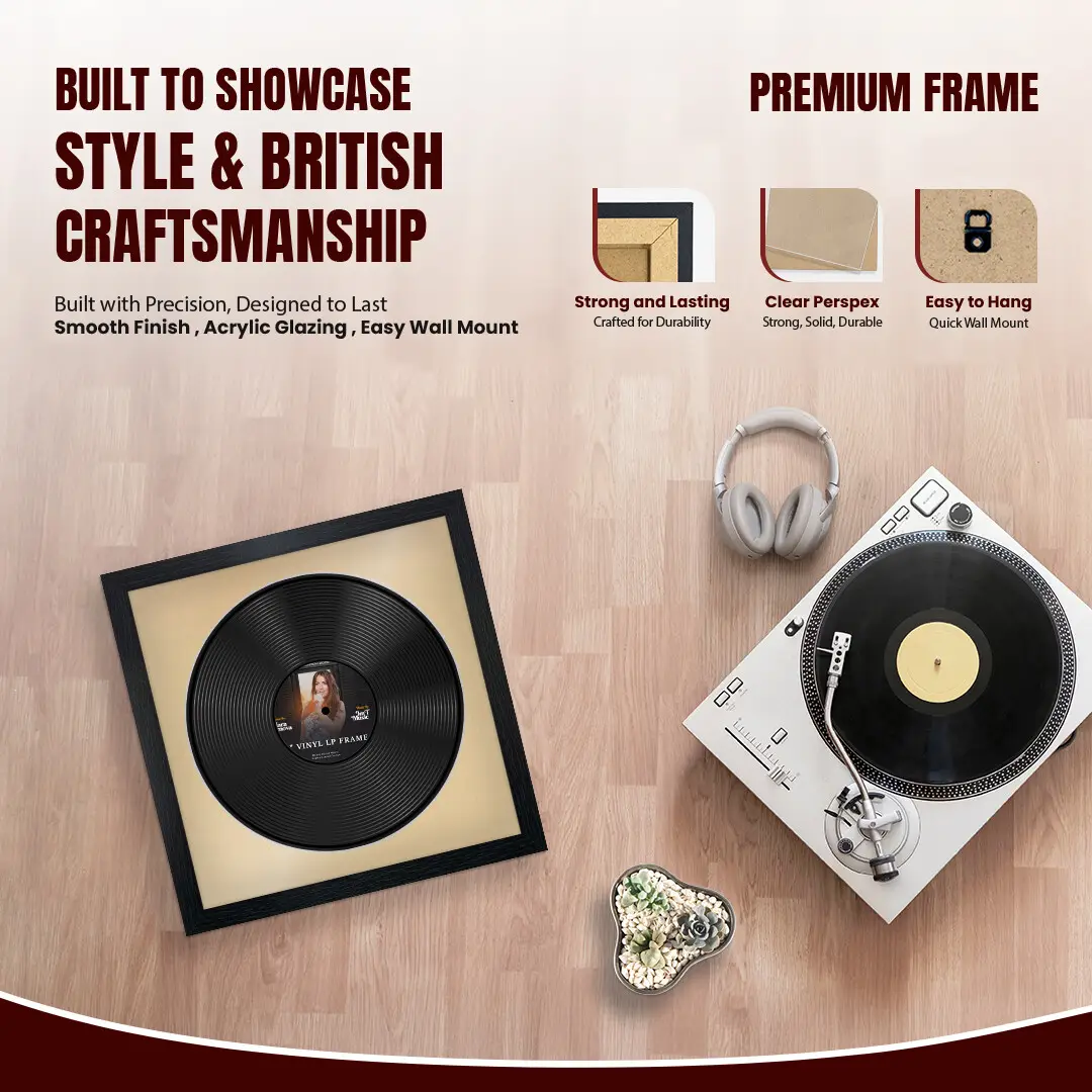 16x16" Modern Black Vinyl Record Frame With Ivory Mount For 12" LP Discs | Contemporary Wall Display thumbnail 2