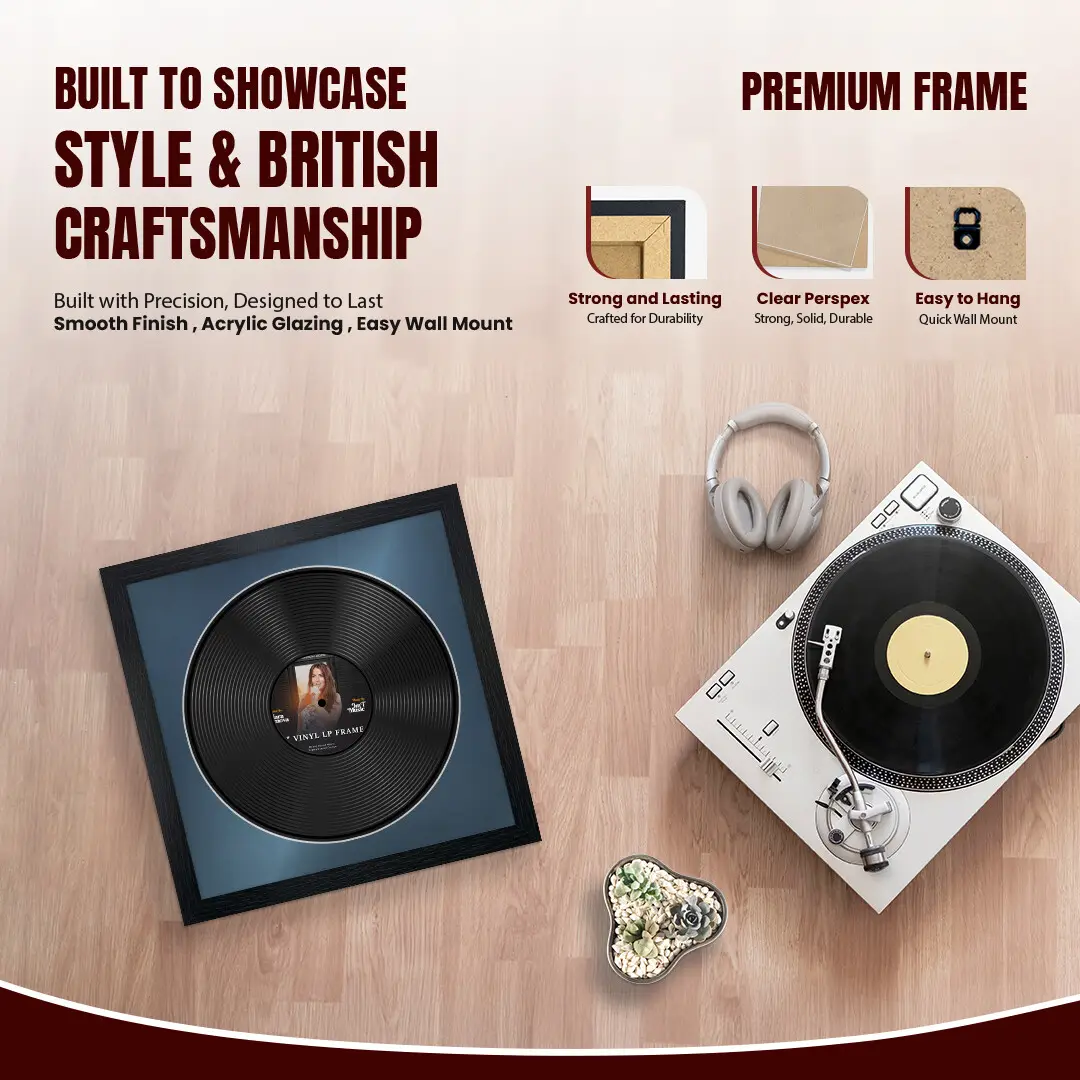 16x16" Modern Black Vinyl Record Frame With Pompador Mount For 12" LP Discs | Elegant Frame For Music Lovers thumbnail 2