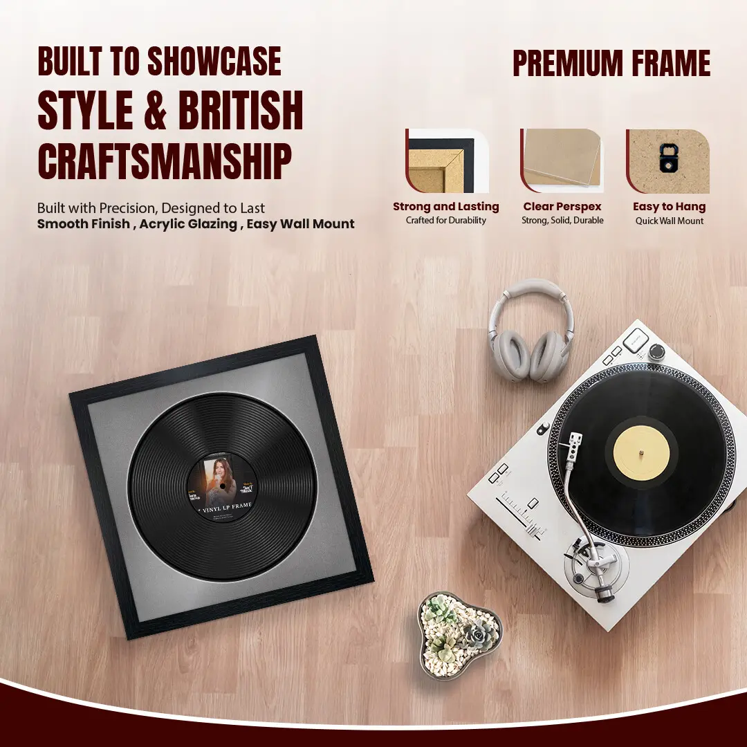 16x16" Modern Black Vinyl Record Frame With Silver Mount For 12" LP Discs | Contemporary Wall Display thumbnail 2