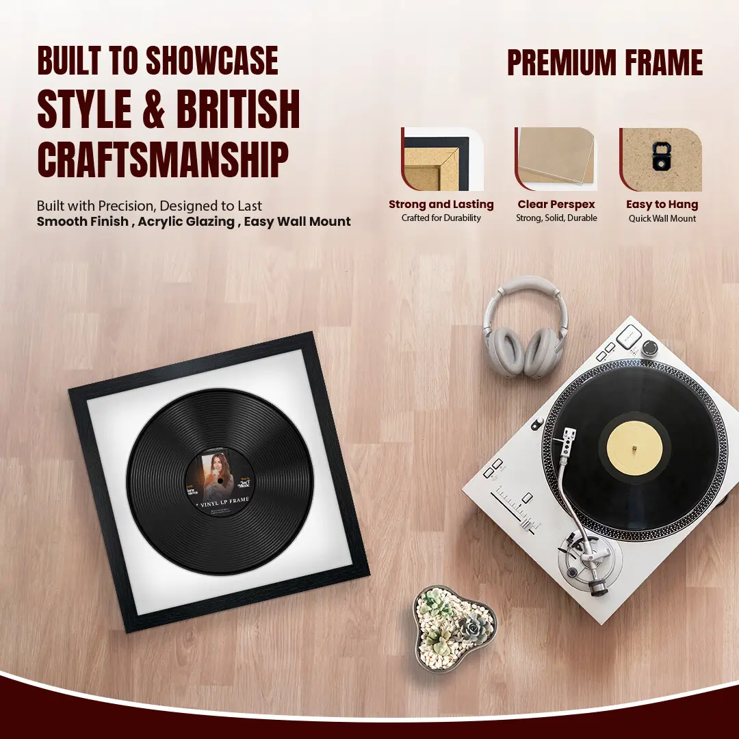 16x16" Modern Black Vinyl Record Frame With Ice White Mount For 12" LP Discs | Elegant Frame For Music Lovers thumbnail 2