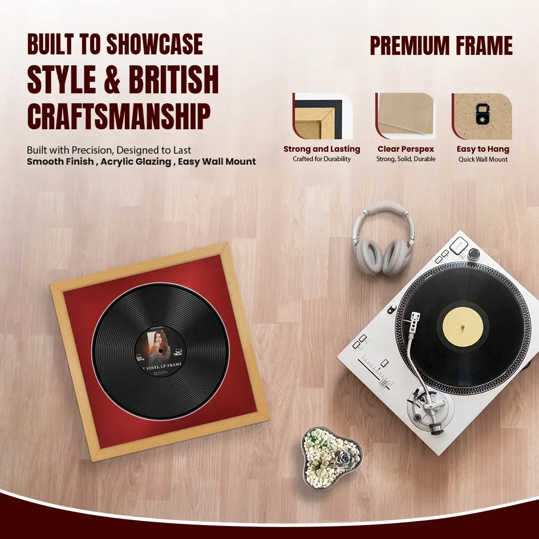 16x16" Modern Country Pine Vinyl Record Frame With Crimson Mount For 12" LP Discs | Contemporary Wall Display thumbnail 2
