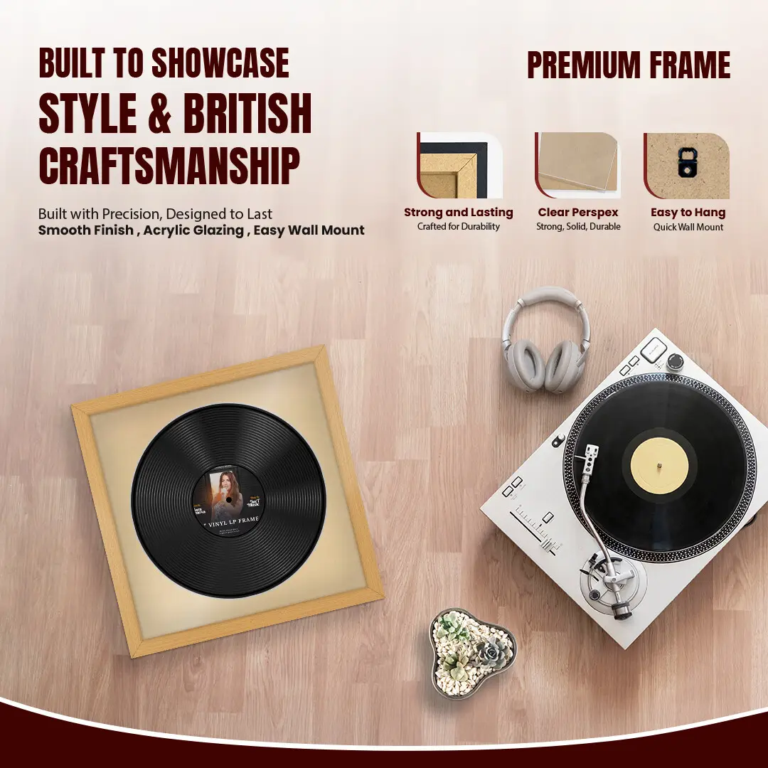 16x16" Modern Country Pine Vinyl Record Frame With Ivory Mount For 12" LP Discs | Contemporary Wall Display thumbnail 2
