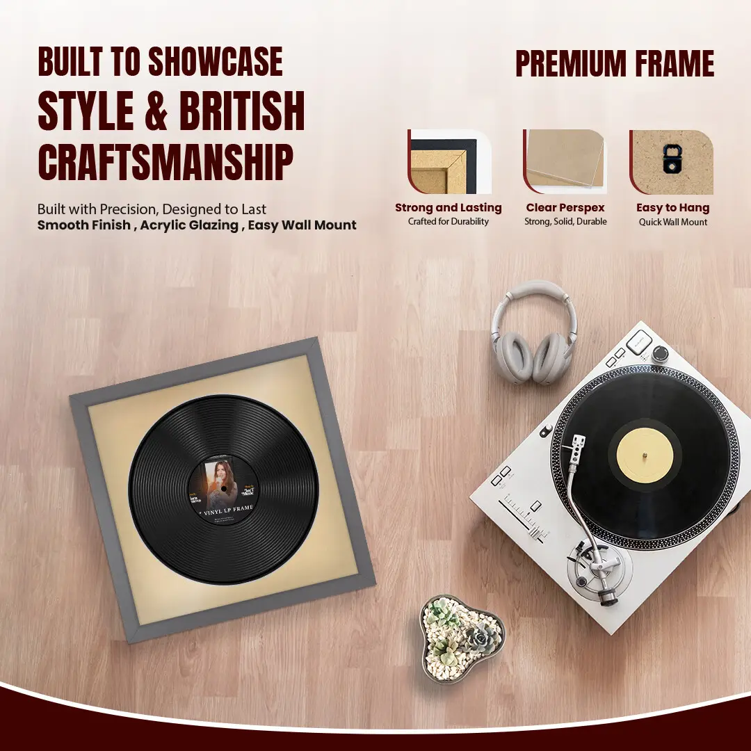 16x16" Modern Dark Grey Vinyl Record Frame With Ivory Mount For 12" LP Discs | Elegant Frame For Music Lovers thumbnail 2