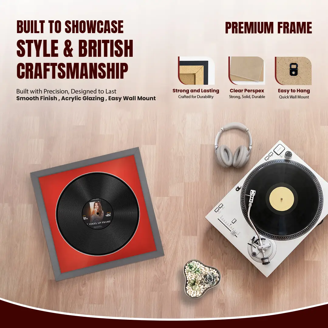 16x16" Modern Dark Grey Vinyl Record Frame With Black Mount For 12" LP Discs | Elegant Frame For Music Lovers thumbnail 2