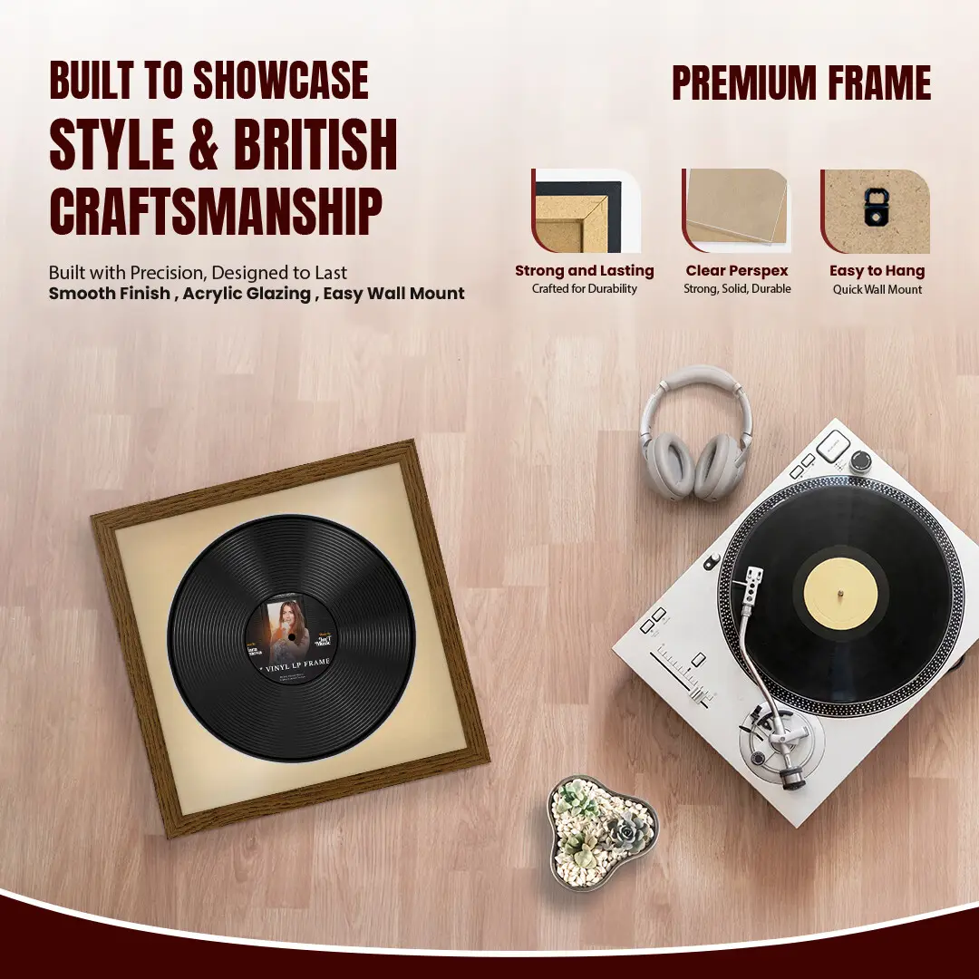 16x16" Modern Dark Oak Vinyl Record Frame With Ivory Mount For 12" LP Discs | Premium Wall Frame For Music Enthusiasts thumbnail 2
