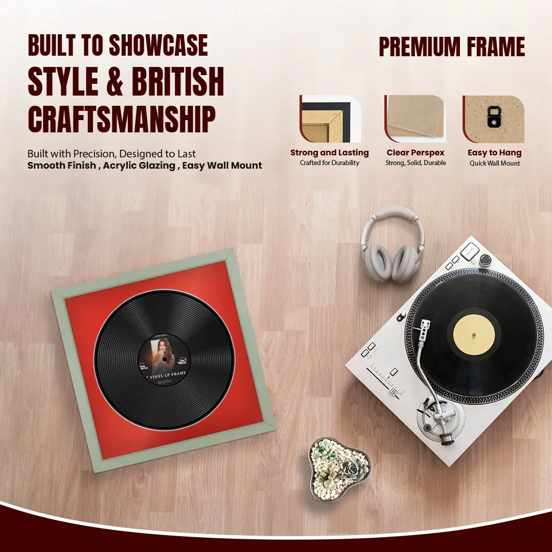 16x16" Modern Green Vinyl Record Frame With Poppy Red Mount For 12" LP Discs | Elegant Frame For Music Lovers thumbnail 2