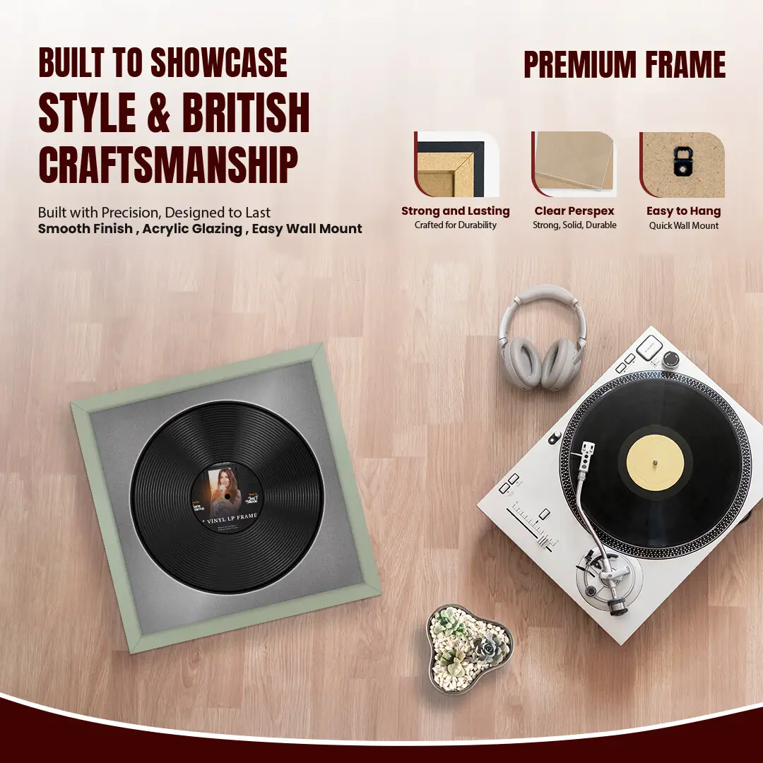 16x16" Modern Green Vinyl Record Frame With Silver Mount For 12" LP Discs | Premium Wall Frame For Music Enthusiasts thumbnail 2