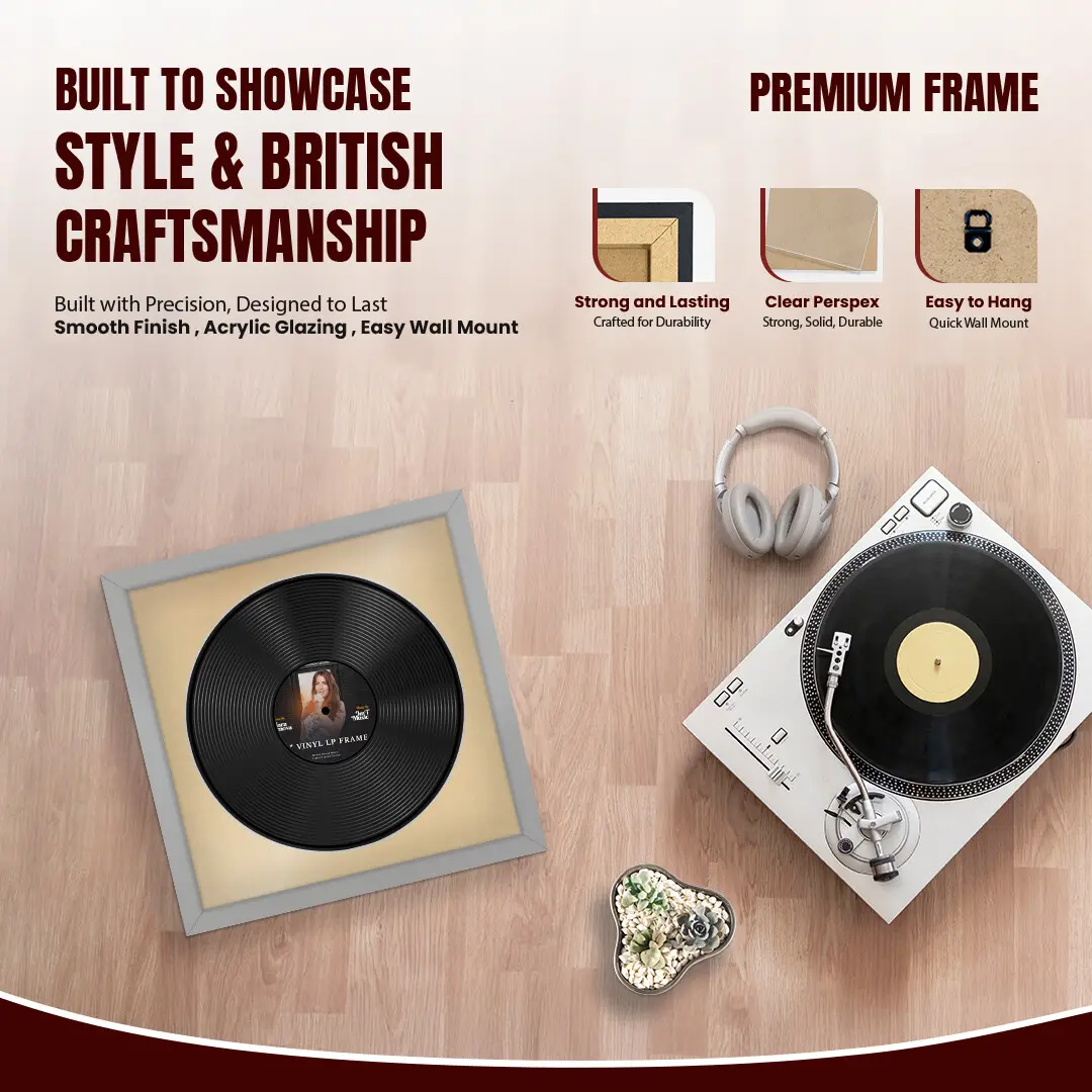 16x16" Modern Light Grey Vinyl Record Frame With Ivory Mount For 12" LP Discs | Elegant Frame For Music Lovers thumbnail 2