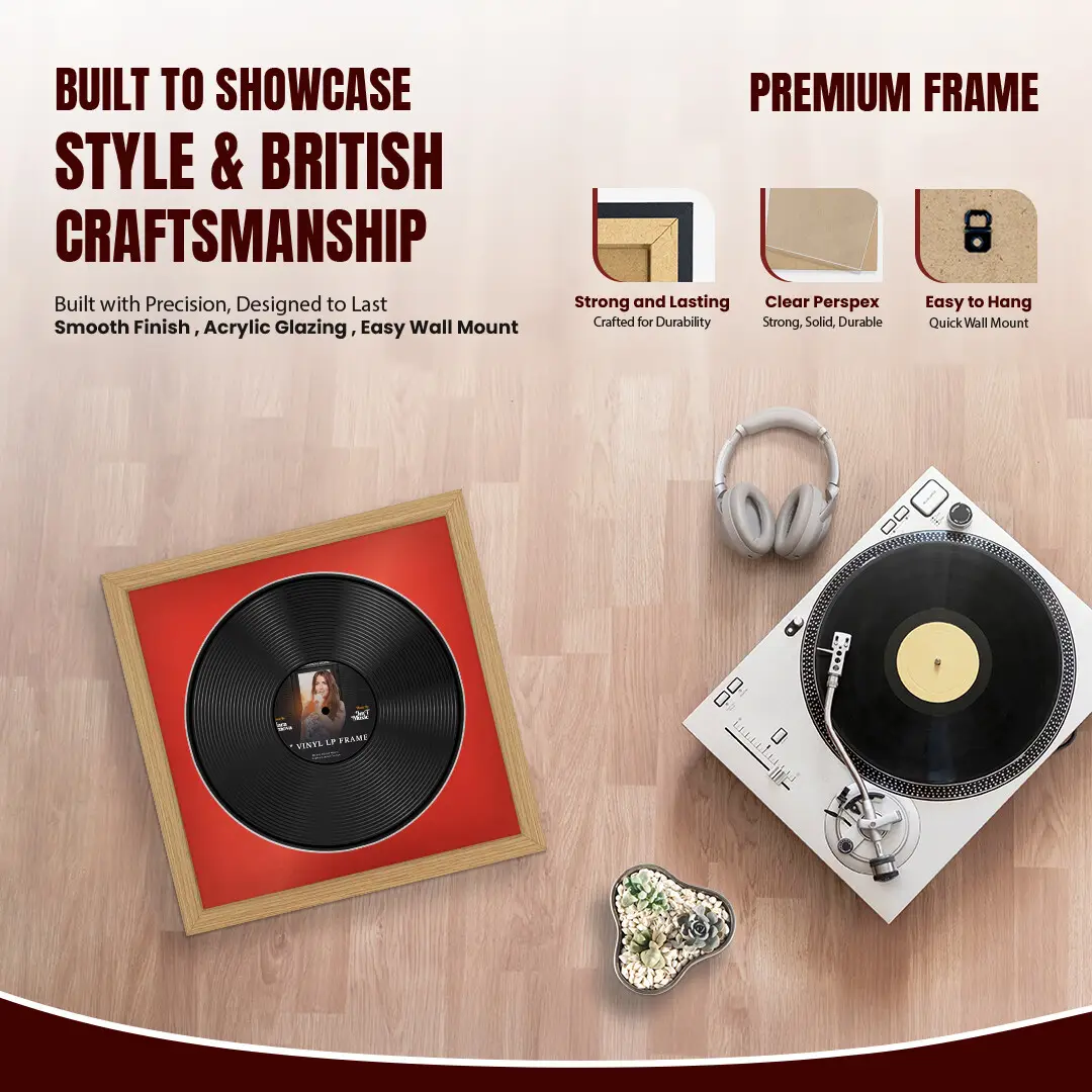 16x16" Modern Vinyl Record Frame With Poppy Red Mount For 12" LP Discs | Elegant Frame For Music Lovers thumbnail 2