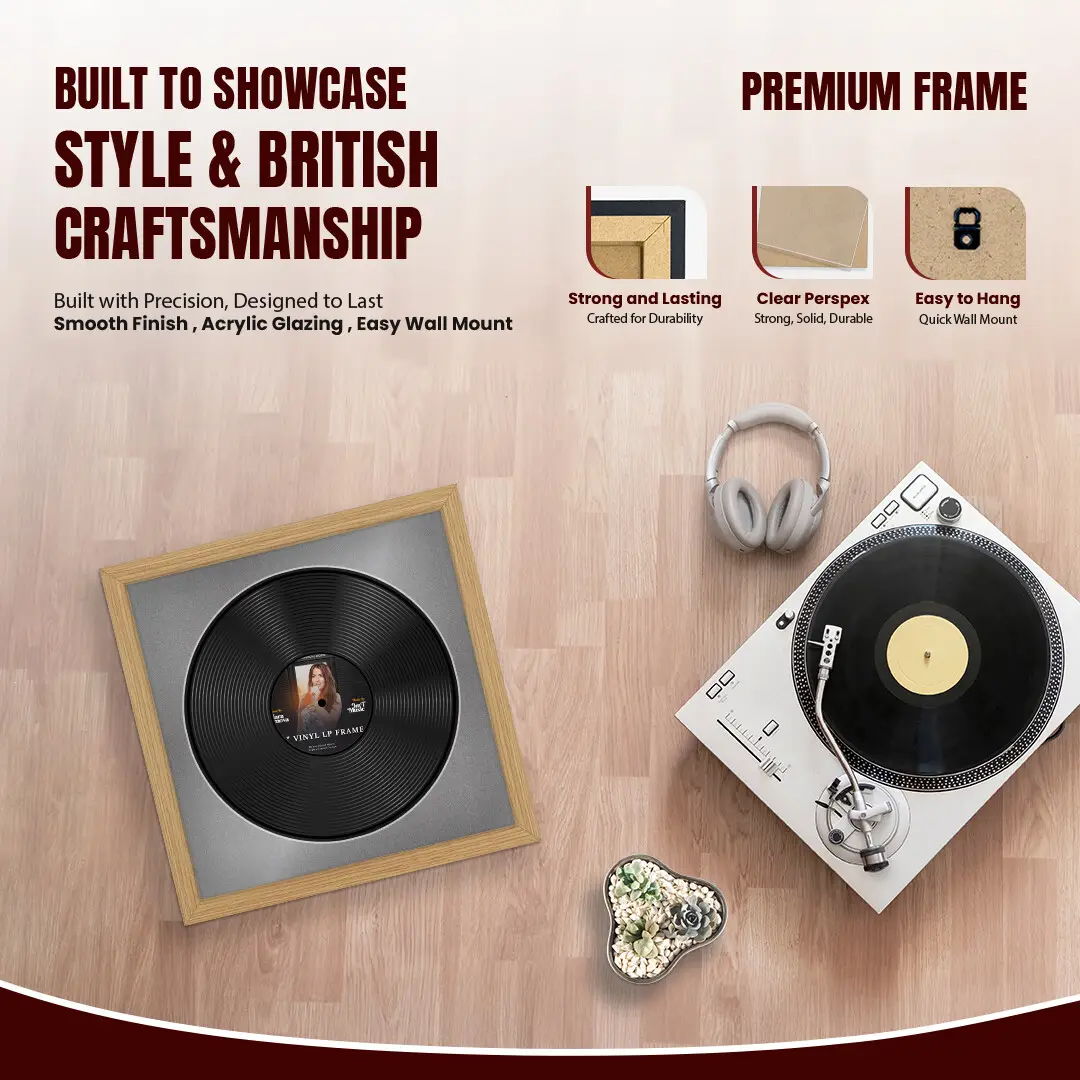 16x16" Modern Light Oak Vinyl Record Frame With Silver Mount For 12" LP Discs | Elegant Frame For Music Lovers thumbnail 2