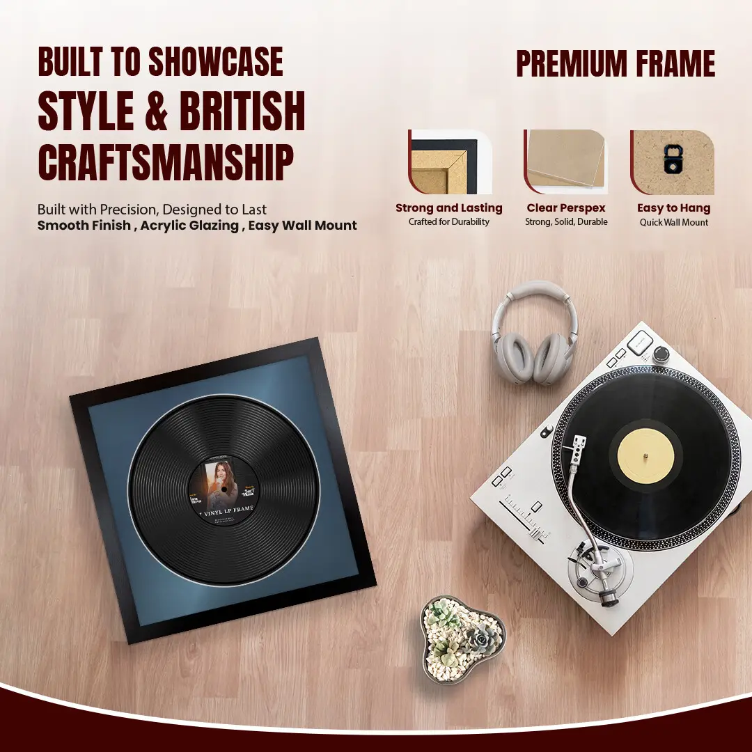 16x16" Modern Mat Black Vinyl Record Frame With Pompador Mount For 12" LP Discs | Contemporary Wall Display thumbnail 2