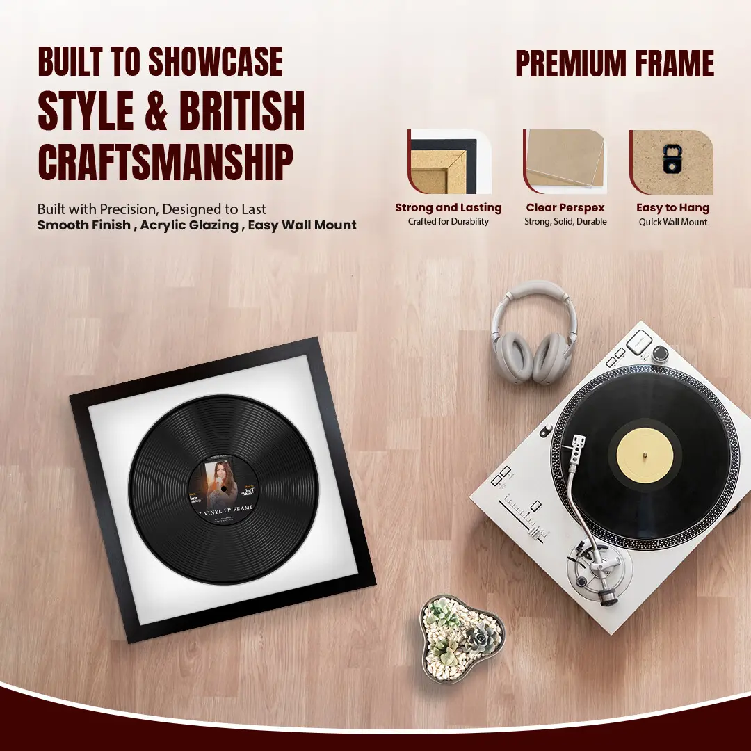 16x16" Modern Matte Black Vinyl Record Frame With Ice White Mount For 12" LP Discs | Premium Wall Frame For Music Enthusiasts thumbnail 2