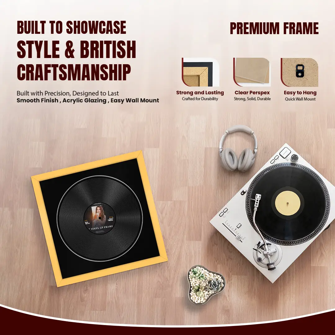 16x16" Modern Mustard Yellow Vinyl Record Frame With Black Mount For 12" LP Discs | Elegant Frame For Music Lovers thumbnail 2