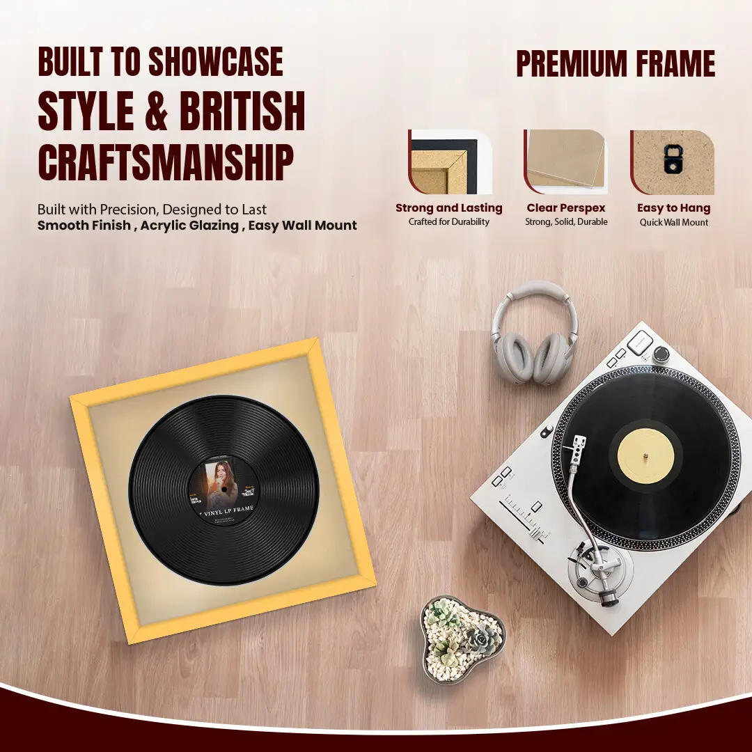 16x16" Modern Mustard Yellow Vinyl Record Frame With Ivory Mount For 12" LP Discs | Elegant Frame For Music Lovers thumbnail 2