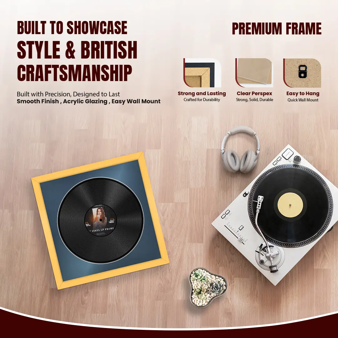 16x16" Modern Mustard Yellow Vinyl Record Frame With Pompador Mount For 12" LP Discs | Contemporary Wall Display thumbnail 2