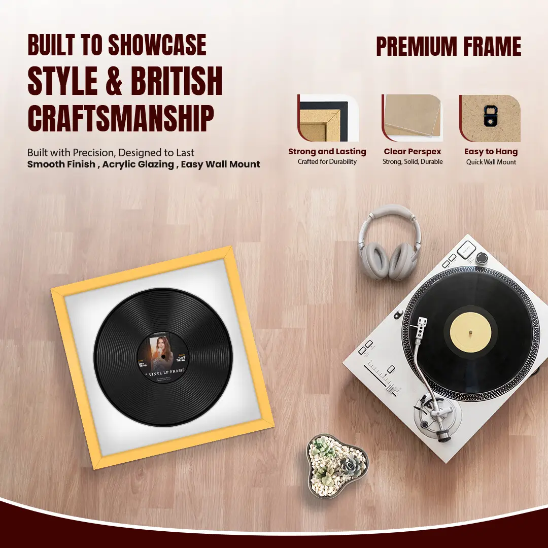 16x16" Modern Mustard Yellow Vinyl Record Frame With Ice White Mount For 12" LP Discs | Elegant Frame For Music Lovers thumbnail 2