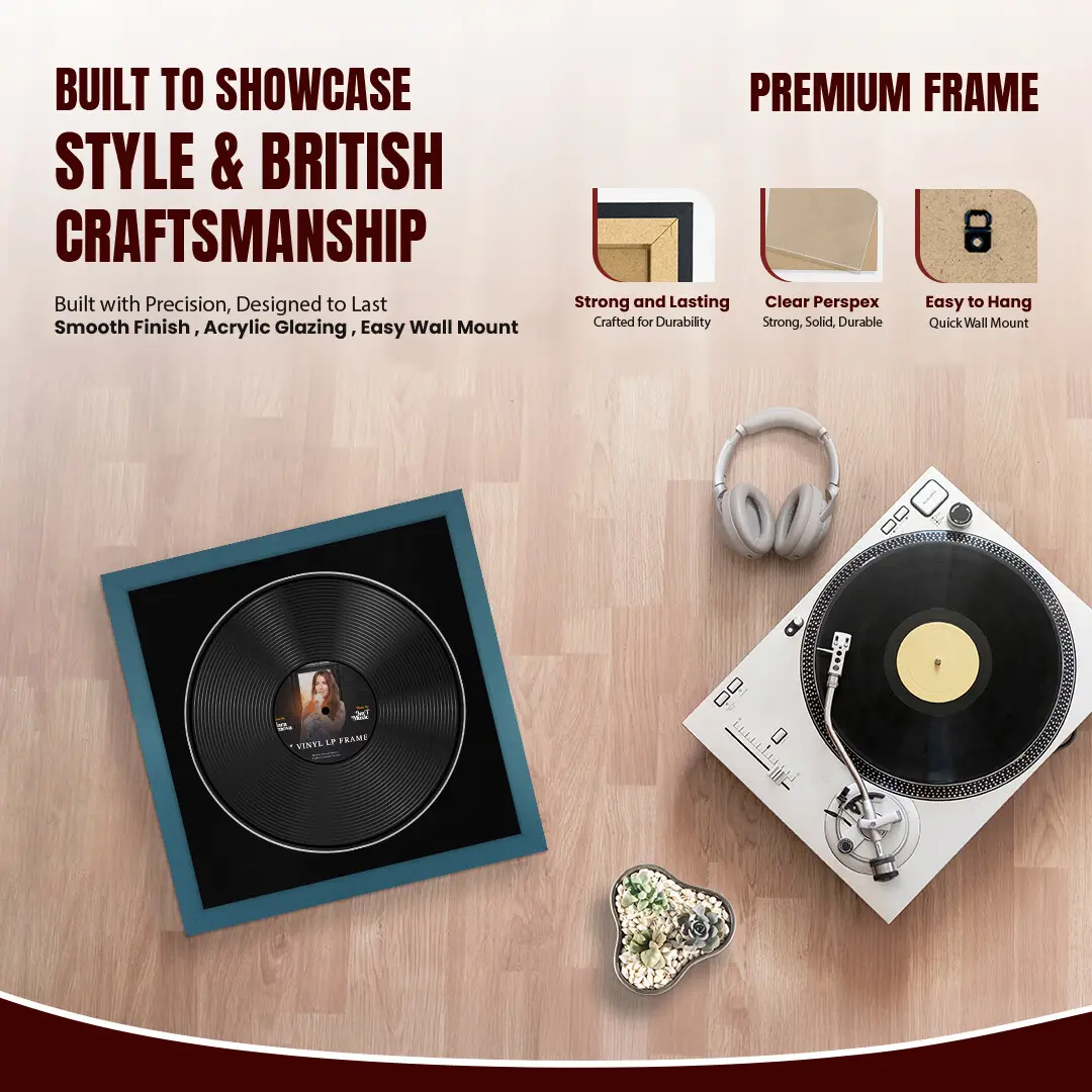 16x16" Modern Navy Blue Vinyl Record Frame With Black Mount For 12" LP Discs | Contemporary Wall Display thumbnail 2