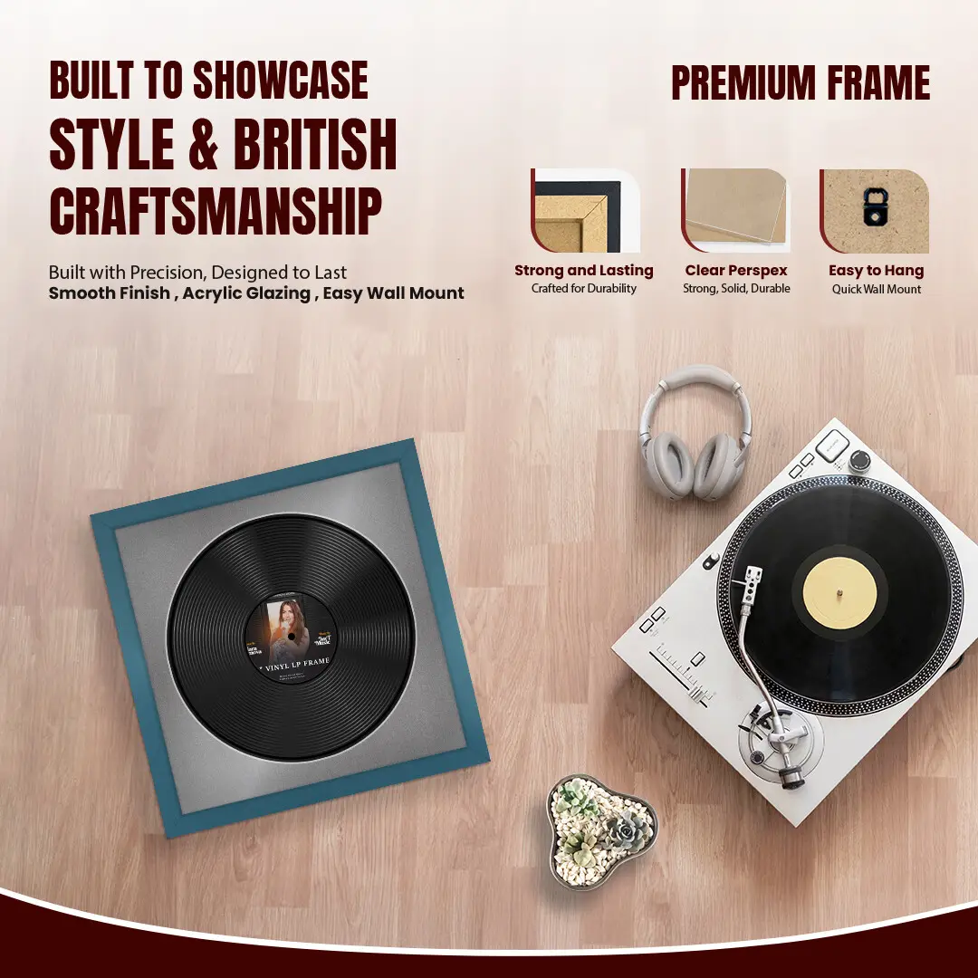 16x16" Modern Navy Blue Vinyl Record Frame With Silver Mount For 12" LP Discs | Elegant Frame For Music Lovers thumbnail 2