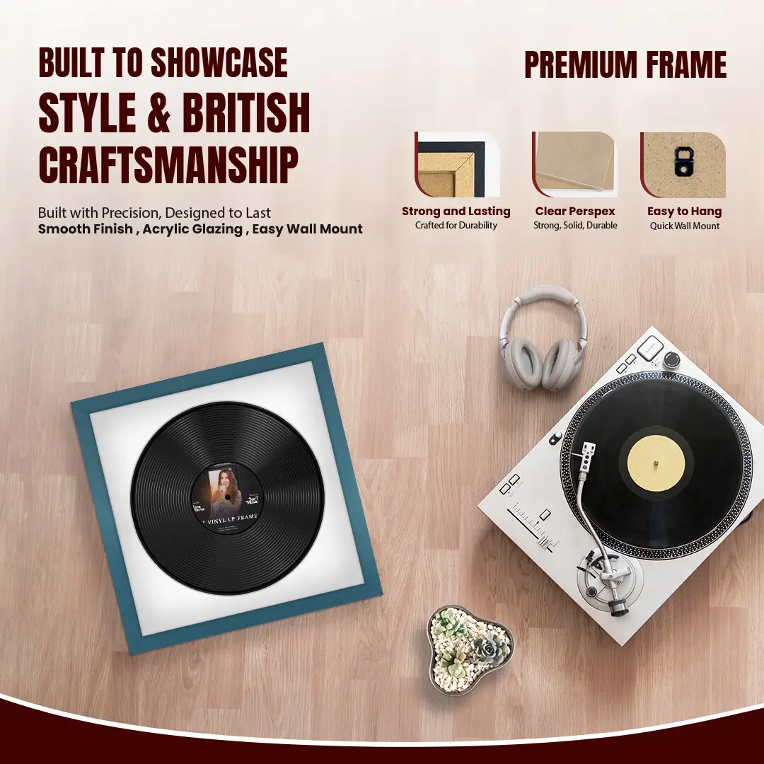 16x16" Modern Navy Blue Vinyl Record Frame With Ice White Mount For 12" LP Discs | Contemporary Wall Display thumbnail 2