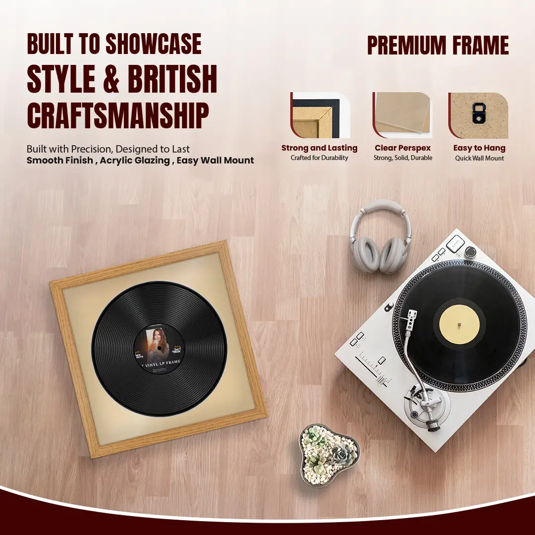 16x16" Modern Oak Vinyl Record Frame With Ivory Mount For 12" LP Discs | Contemporary Wall Display thumbnail 2