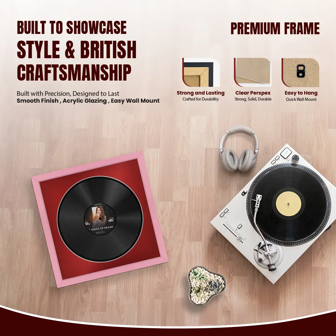 16x16" Modern Pastel Pink Vinyl Record Frame With Crimson Mount For 12" LP Discs | Contemporary Wall Display thumbnail 2