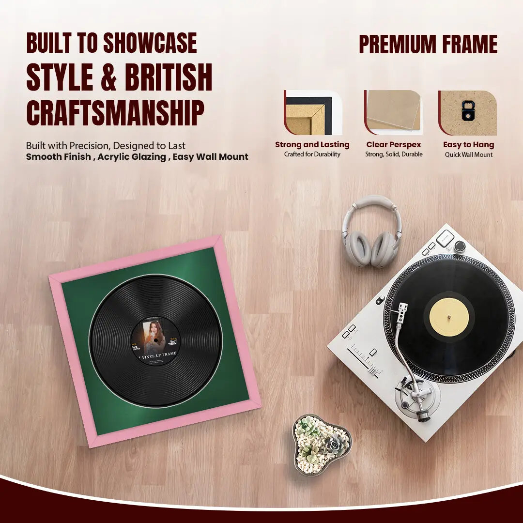16x16" Modern Pastel Pink Vinyl Record Frame With Emerald (Green) Mount For 12" LP Discs | Contemporary Wall Display thumbnail 2