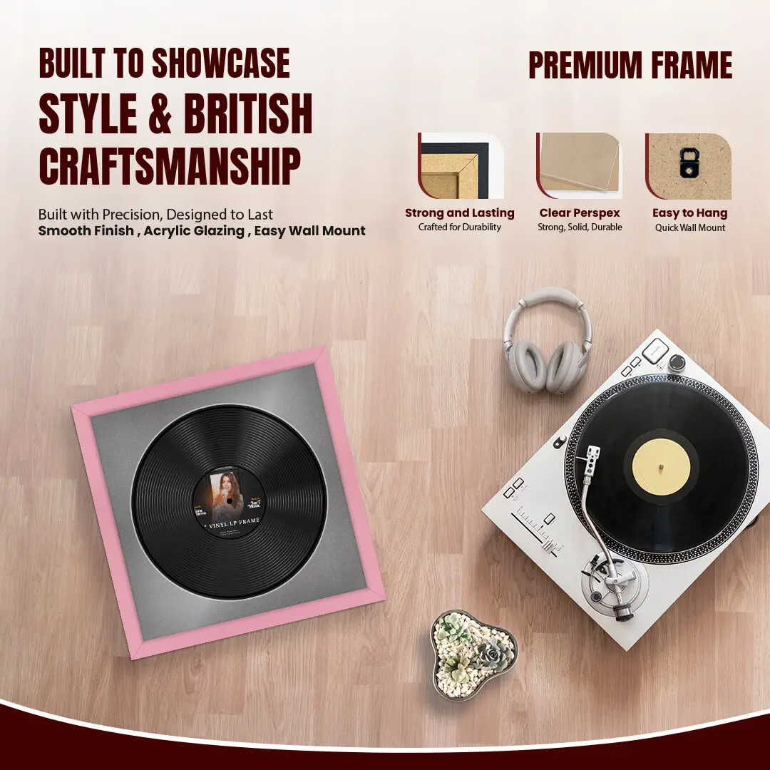 16x16" Modern Pastel Pink Vinyl Record Frame With Silver Mount For 12" LP Discs | Contemporary Wall Display thumbnail 2