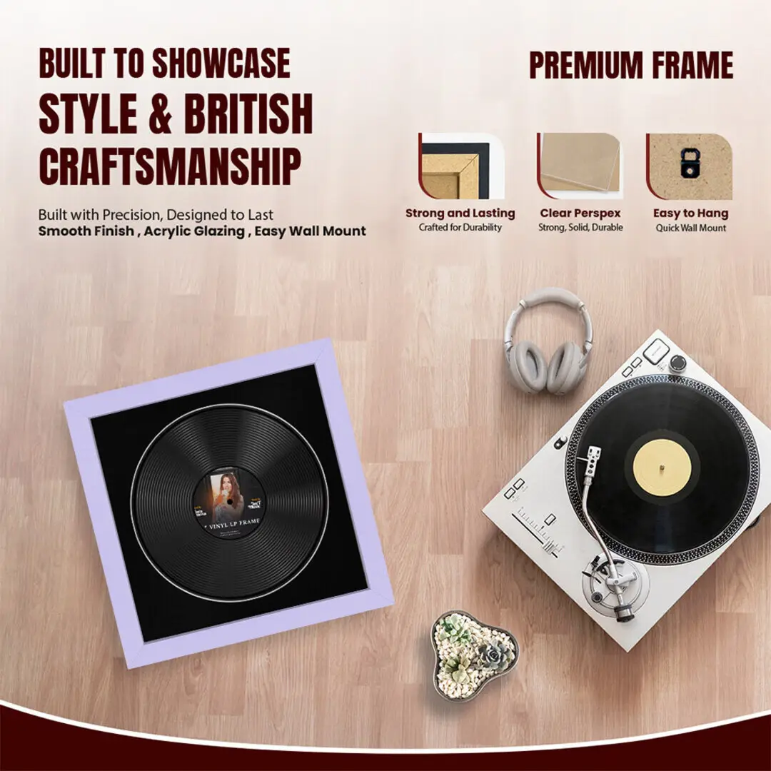 16x16" Modern Purple Vinyl Record Frame With Black Mount For 12" LP Discs | Contemporary Wall Display thumbnail 2