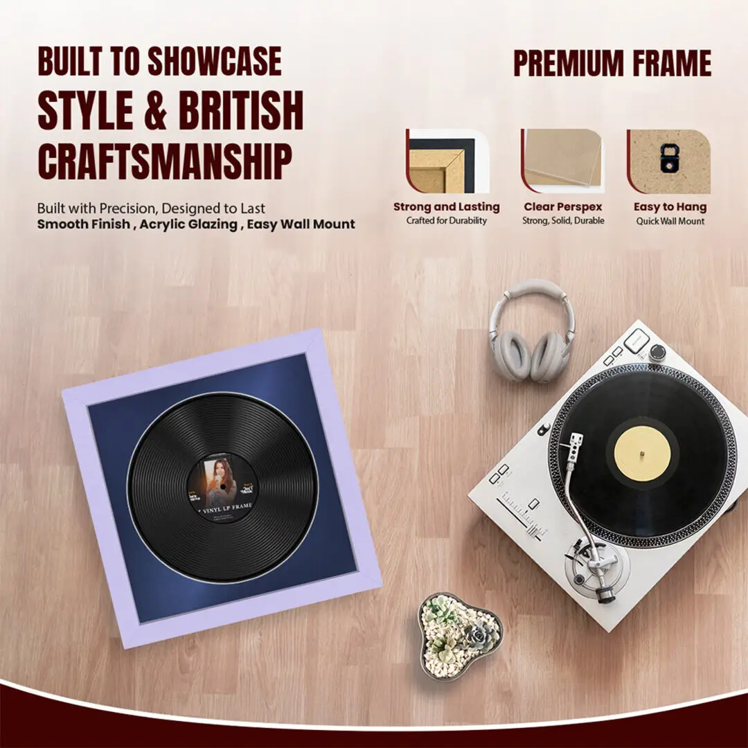 16x16" Modern Purple Vinyl Record Frame With Blue Mount For 12" LP Discs | Elegant Frame For Music Lovers thumbnail 2