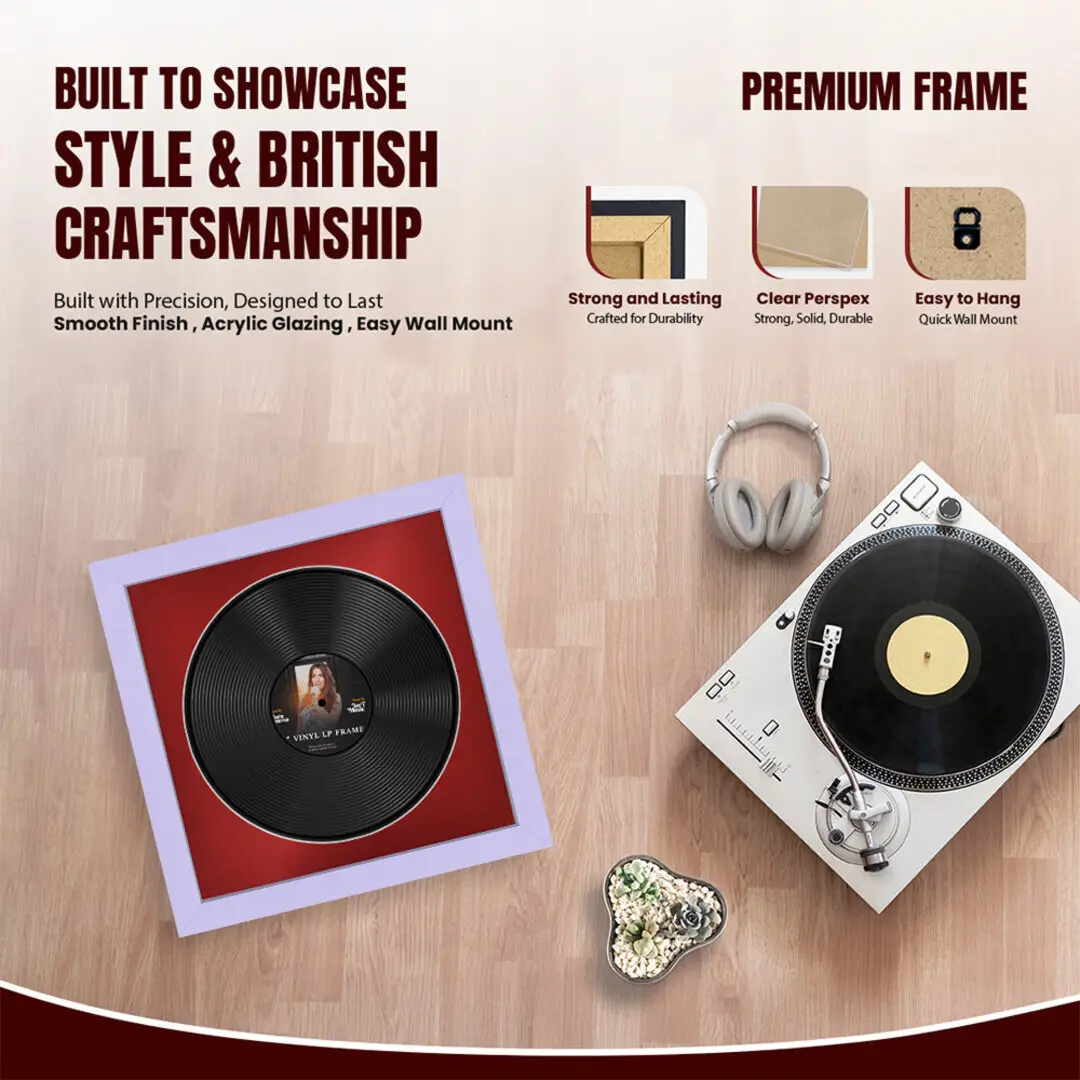 16x16" Modern Purple Vinyl Record Frame With Crimson Mount For 12" LP Discs | Elegant Frame For Music Lovers thumbnail 2