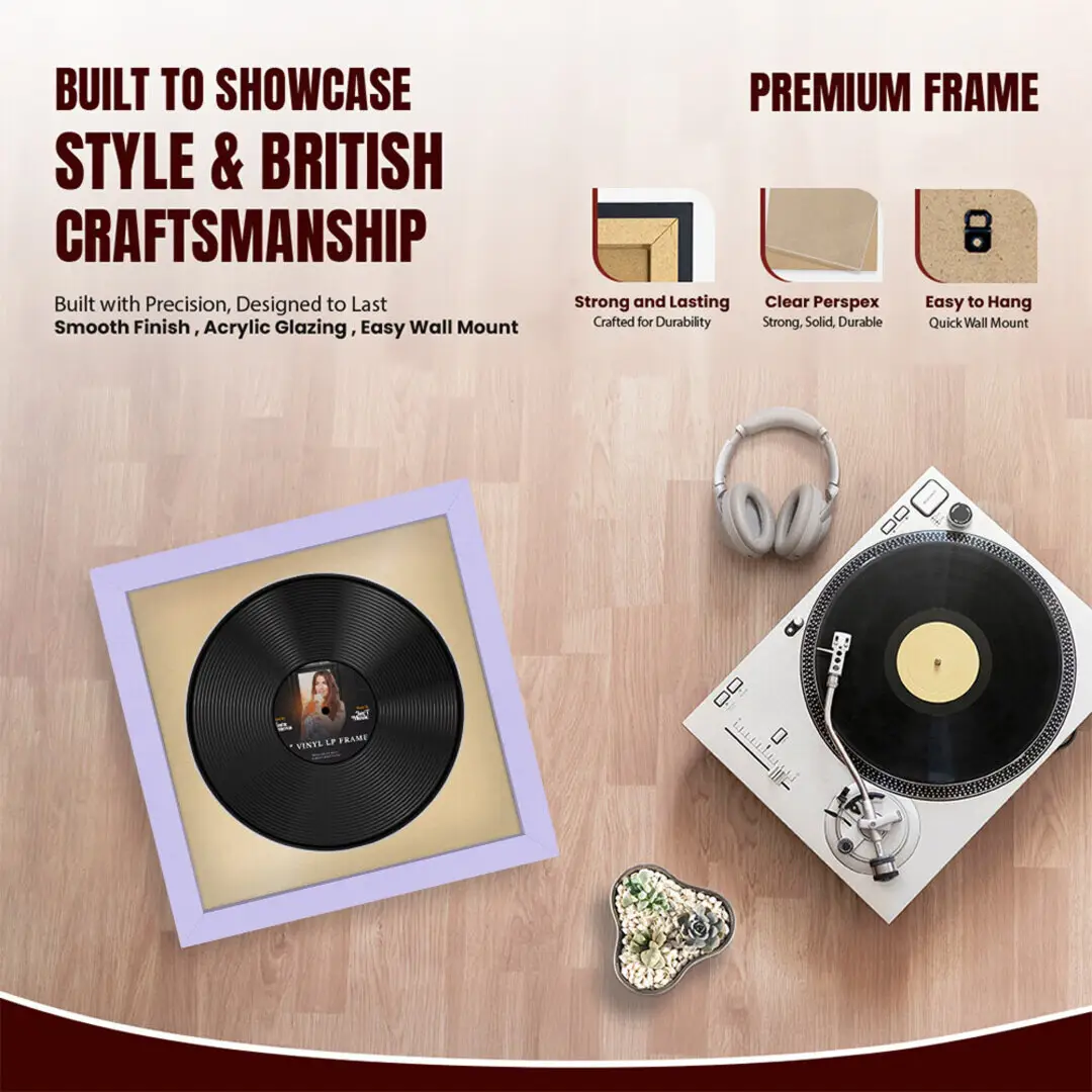 16x16" Modern Purple Vinyl Record Frame With Ivory Mount For 12" LP Discs | Premium Wall Frame For Music Enthusiasts thumbnail 2