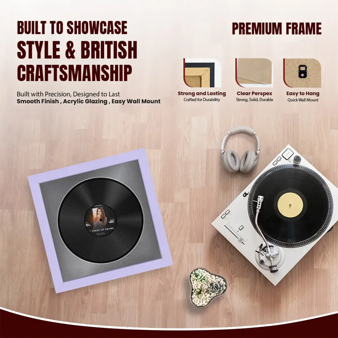 16x16" Modern Purple Vinyl Record Frame With Mid Grey Mount For 12" LP Discs | Contemporary Wall Display thumbnail 2