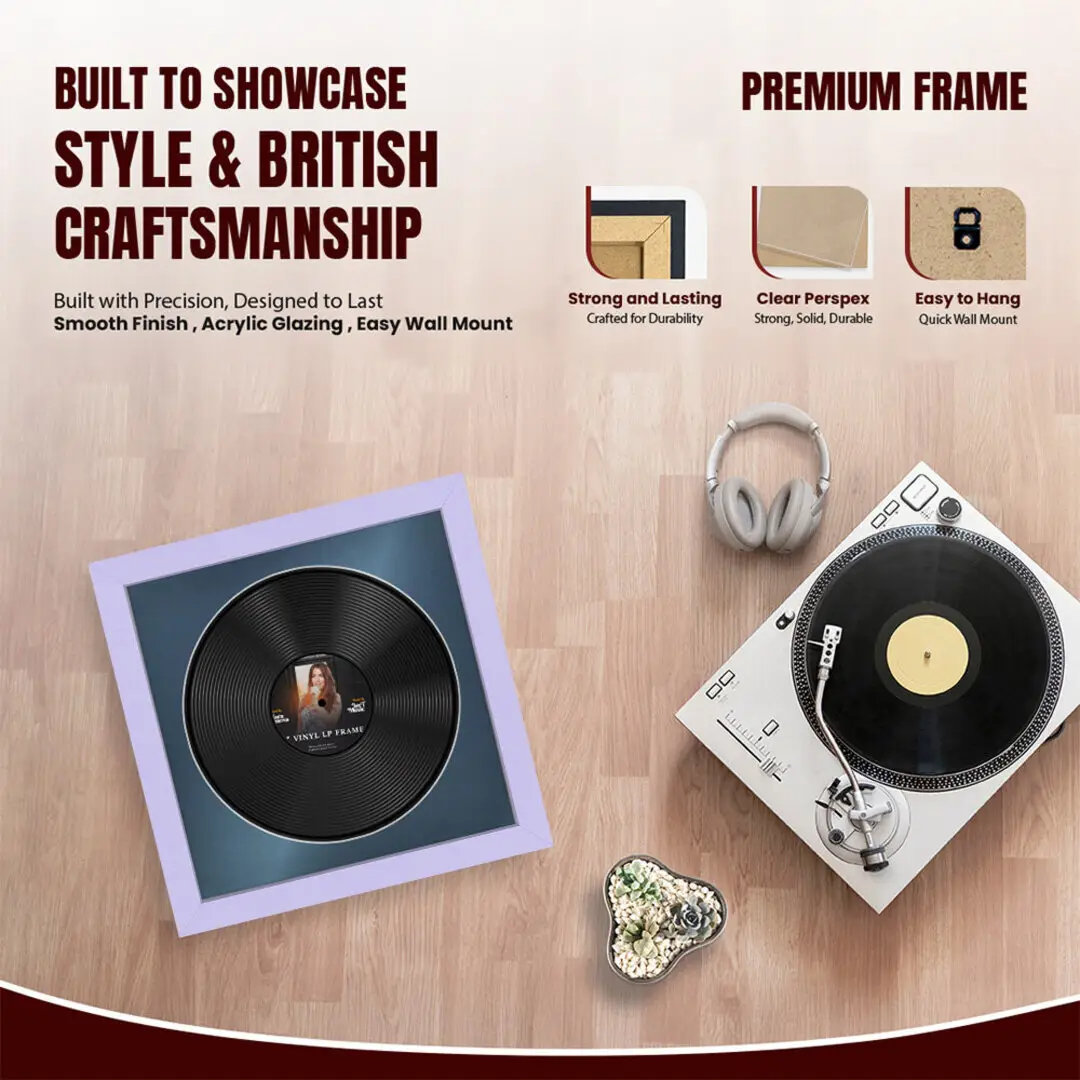 16x16" Modern Purple Vinyl Record Frame With Black Mount For 12" LP Discs | Contemporary Wall Display thumbnail 2