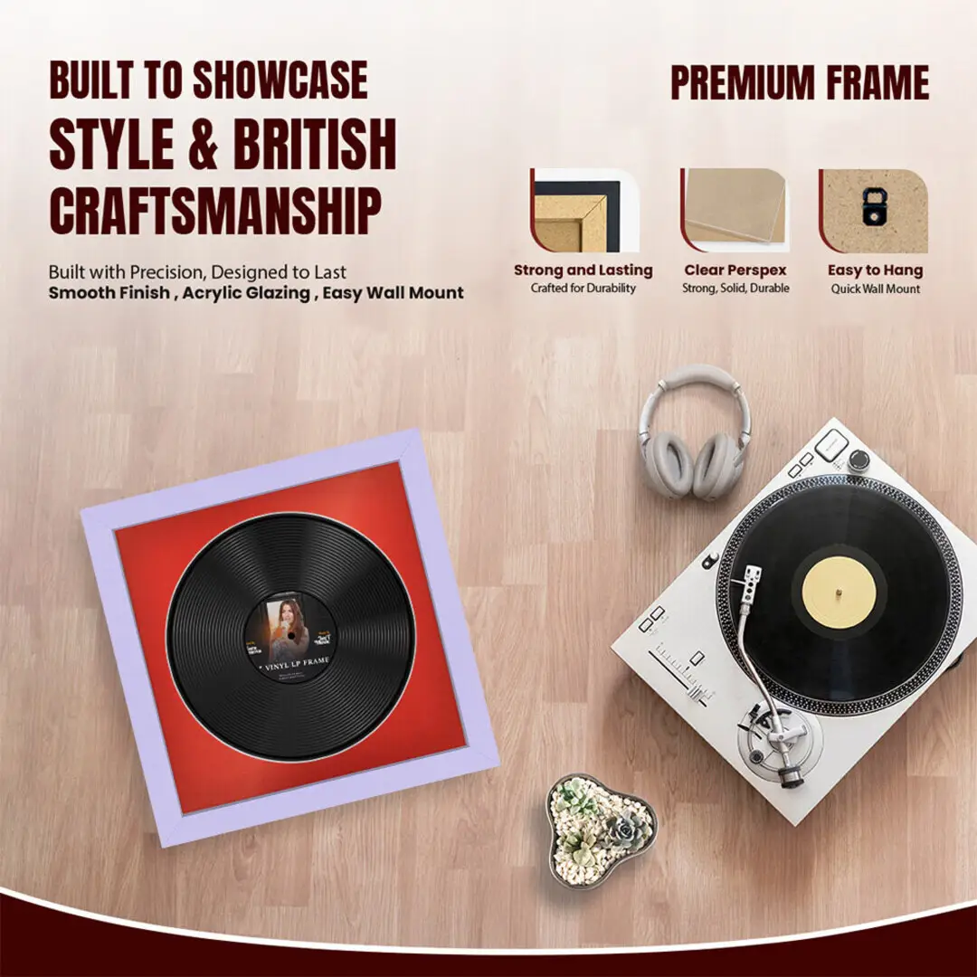 16x16" Modern Purple Vinyl Record Frame With Poppy Red Mount For 12" LP Discs | Elegant Frame For Music Lovers thumbnail 2