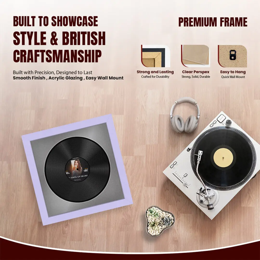 16x16" Modern Purple Vinyl Record Frame With Silver Mount For 12" LP Discs | Contemporary Wall Display thumbnail 2