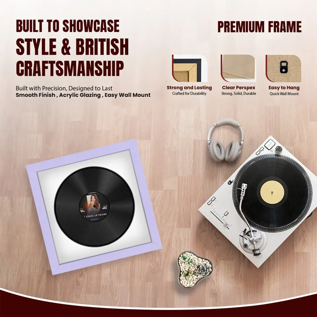 16x16" Modern Purple Vinyl Record Frame With Ice White Mount For 12" LP Discs | Contemporary Wall Display thumbnail 2