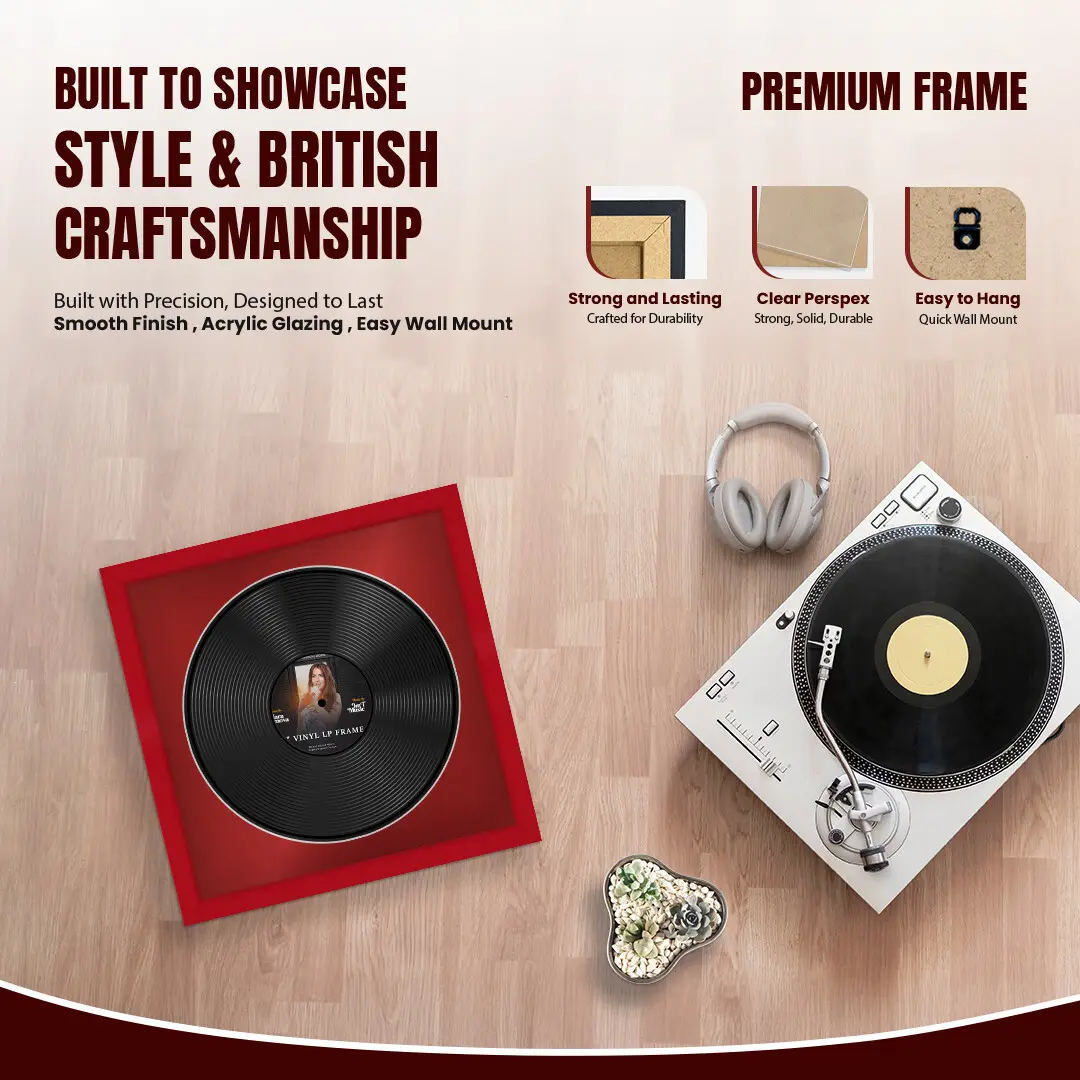 16x16" Modern Red Vinyl Record Frame With Crimson Mount For 12" LP Discs | Contemporary Wall Display thumbnail 2