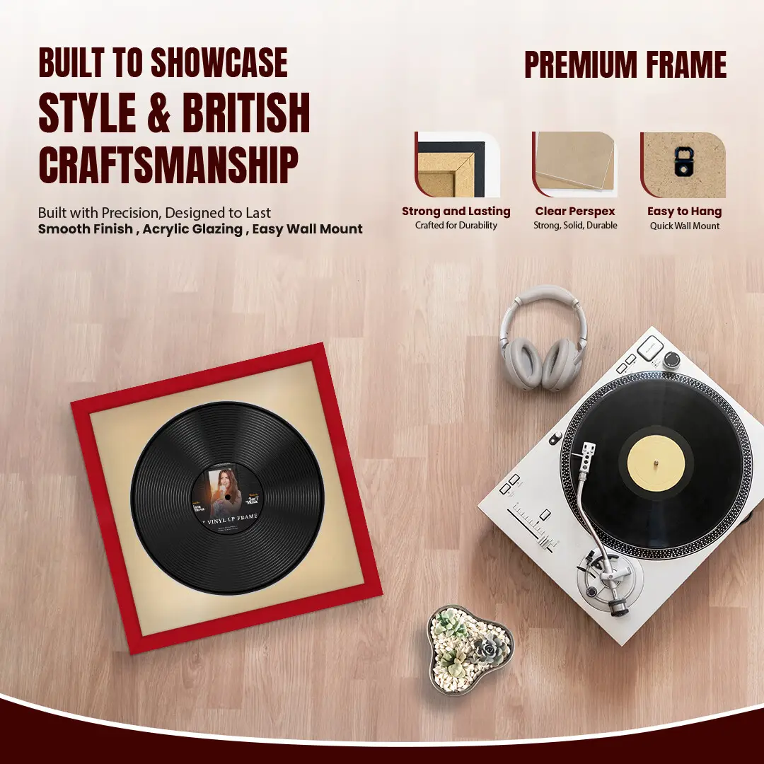 16x16" Modern Red Vinyl Record Frame With Ivory Mount For 12" LP Discs | Contemporary Wall Display thumbnail 2
