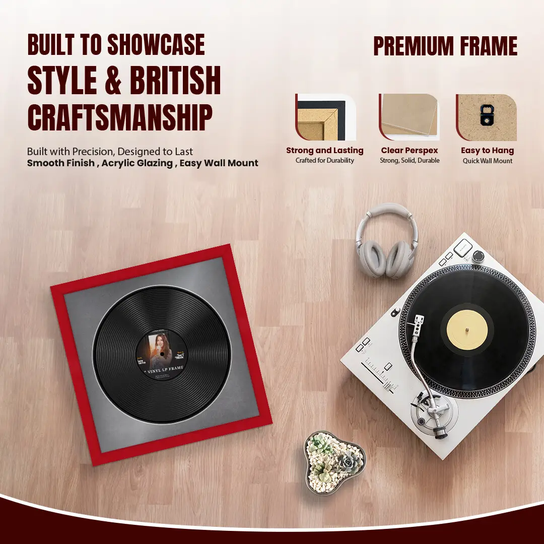 16x16" Modern Vinyl Record Frame With Black Mount For 12" LP Discs | Premium Wall Frame For Music Enthusiasts thumbnail 2