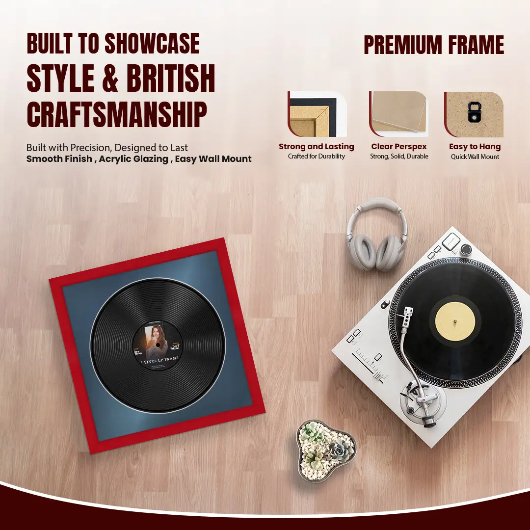 16x16" Modern Red Vinyl Record Frame With Pompador Mount For 12" LP Discs | Contemporary Wall Display thumbnail 2