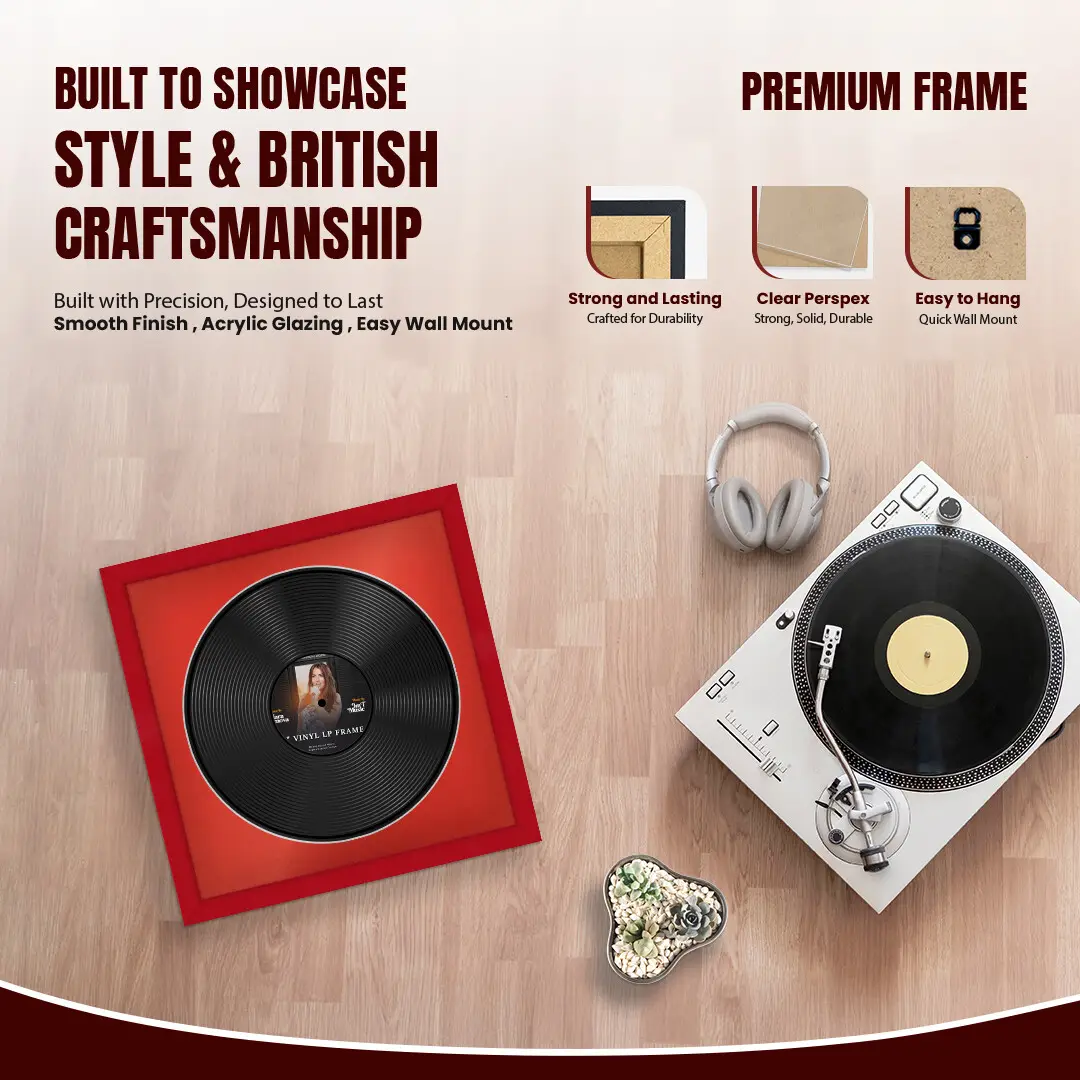 16x16" Modern Red Vinyl Record Frame With Poppy Red Mount For 12" LP Discs | Contemporary Wall Display thumbnail 2