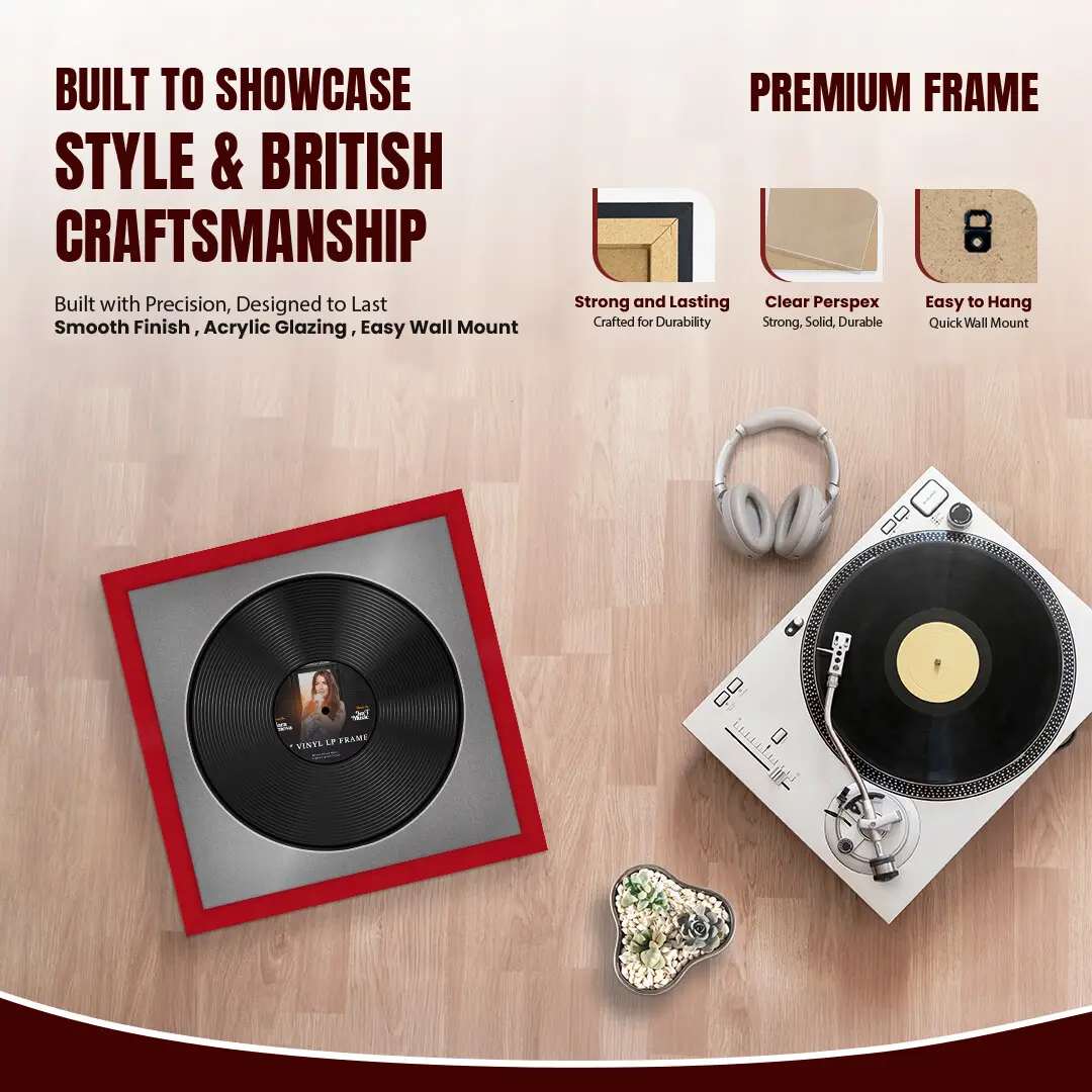 16x16" Modern Red Vinyl Record Frame With Silver Mount For 12" LP Discs | Contemporary Wall Display thumbnail 2