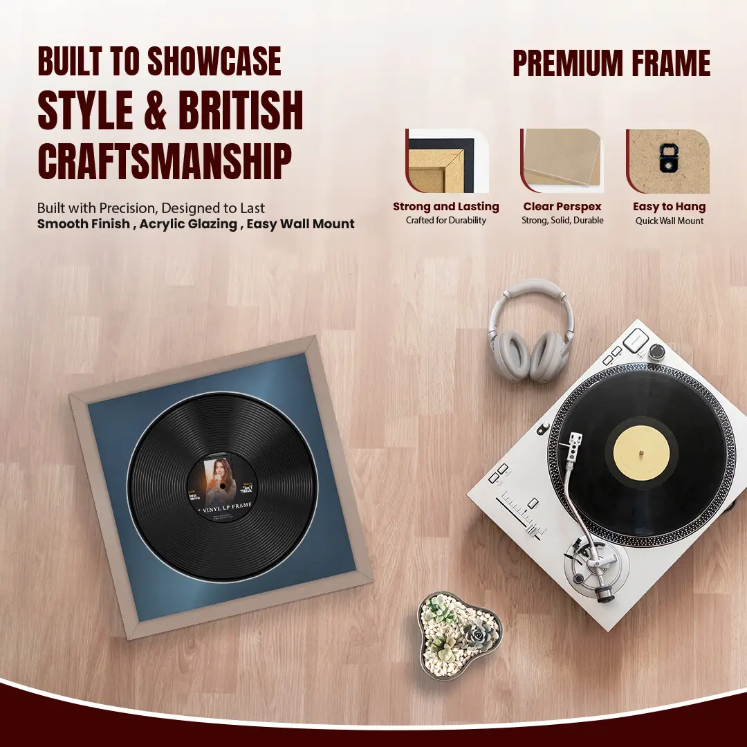 16x16" Modern Rose Gold Vinyl Record Frame With Pompador Mount For 12" LP Discs | Elegant Frame For Music Lovers thumbnail 2