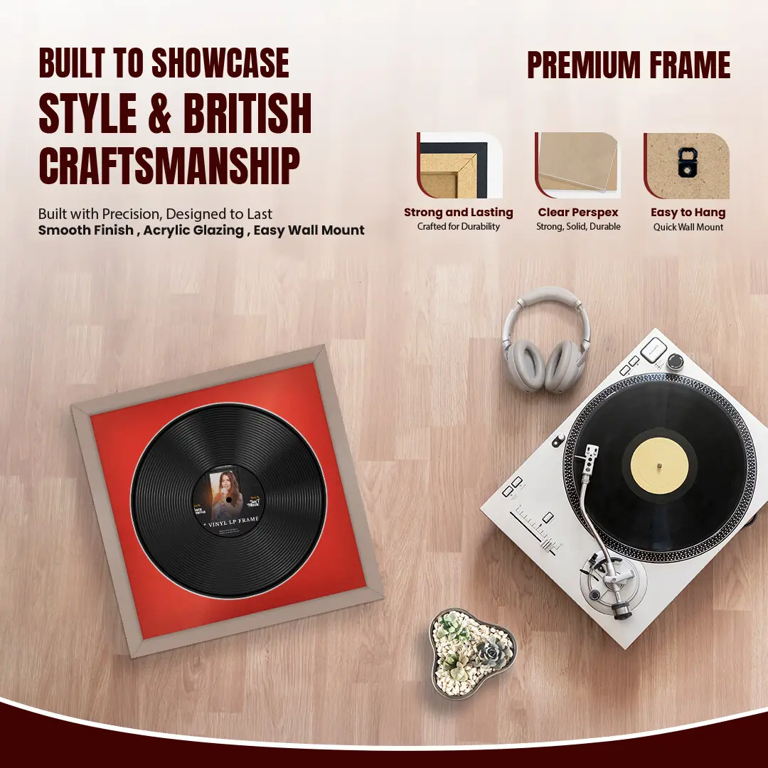 16x16" Modern Vinyl Record Frame With Black Mount For 12" LP Discs | Contemporary Wall Display thumbnail 2