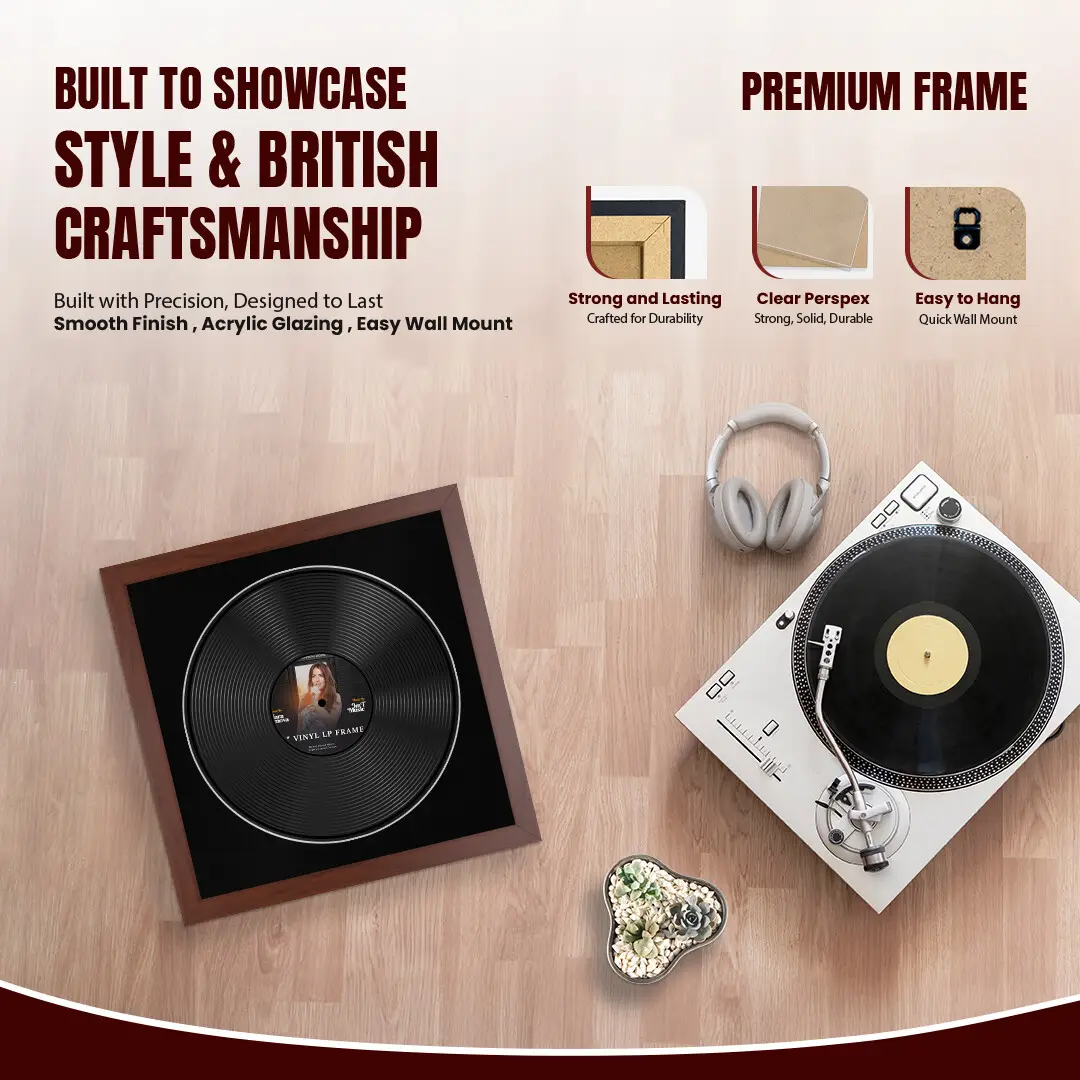 16x16" Modern Rose Wood Vinyl Record Frame With Black Mount For 12" LP Discs | Elegant Frame For Music Lovers thumbnail 2